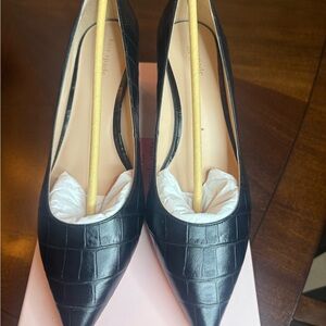 Kate Spade Black Croc-Embossed Leather Block Heel Pumps – Classic & Chic